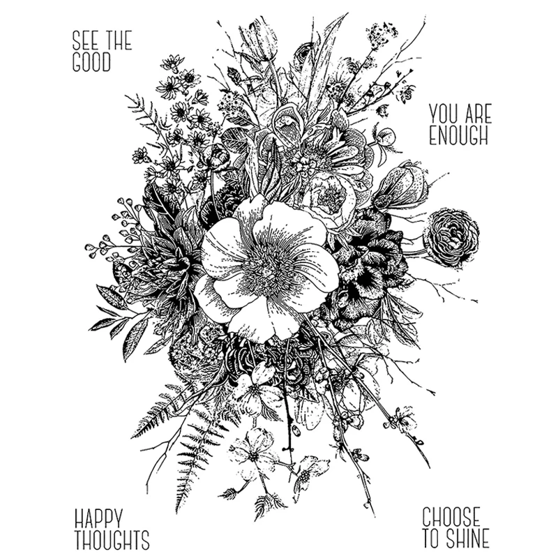 2021 Новое Цветение Цветок Ясно наборы штампов слова и листья под давлением