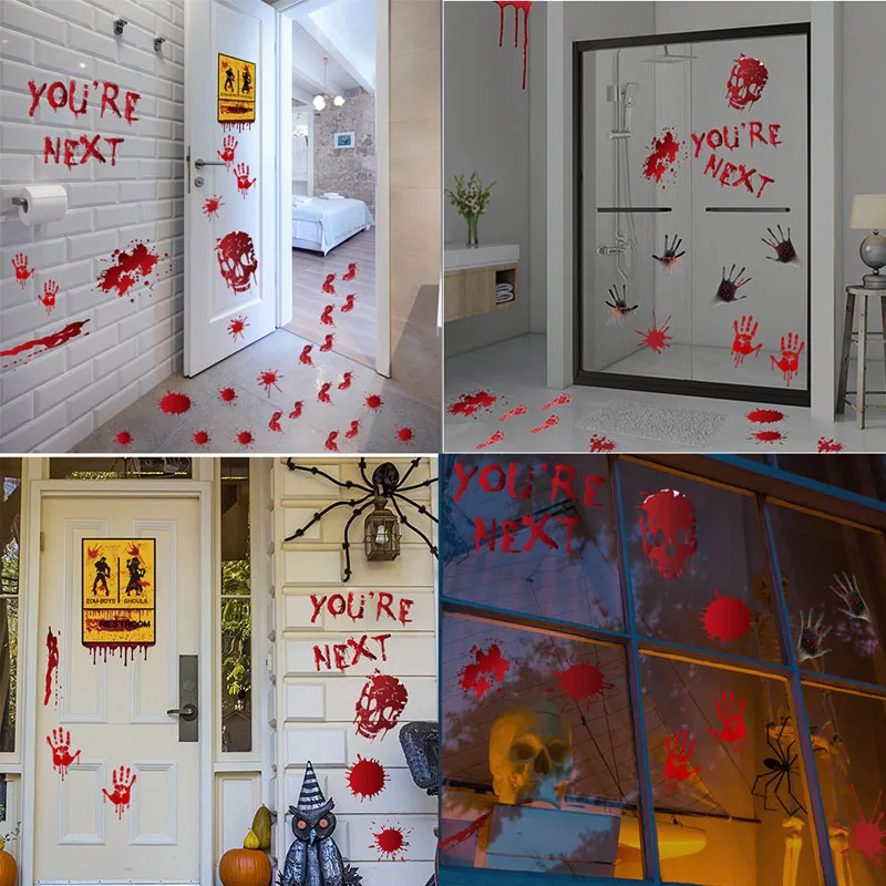 

Horrible Halloween Bloody Handprint stickers Wall Window Door Floor Decal Stickers Halloween Party Decoration haunted house prop
