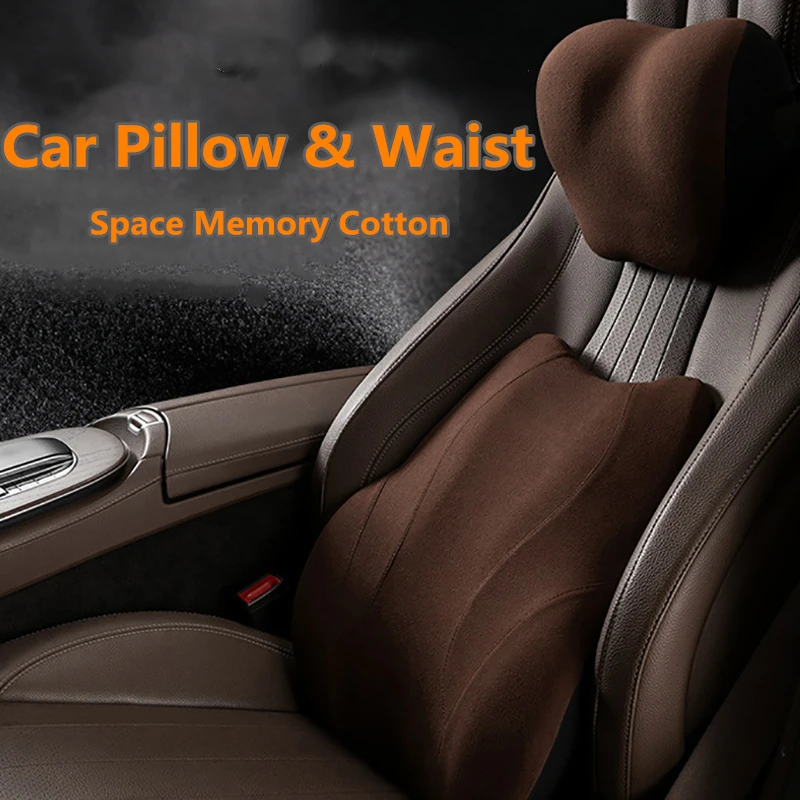 

Memory Foam Car Headrest Waist Supports Neck Relax Lumbar Spine Protection Auto Seat Accessories Car Pillows Back Cushion