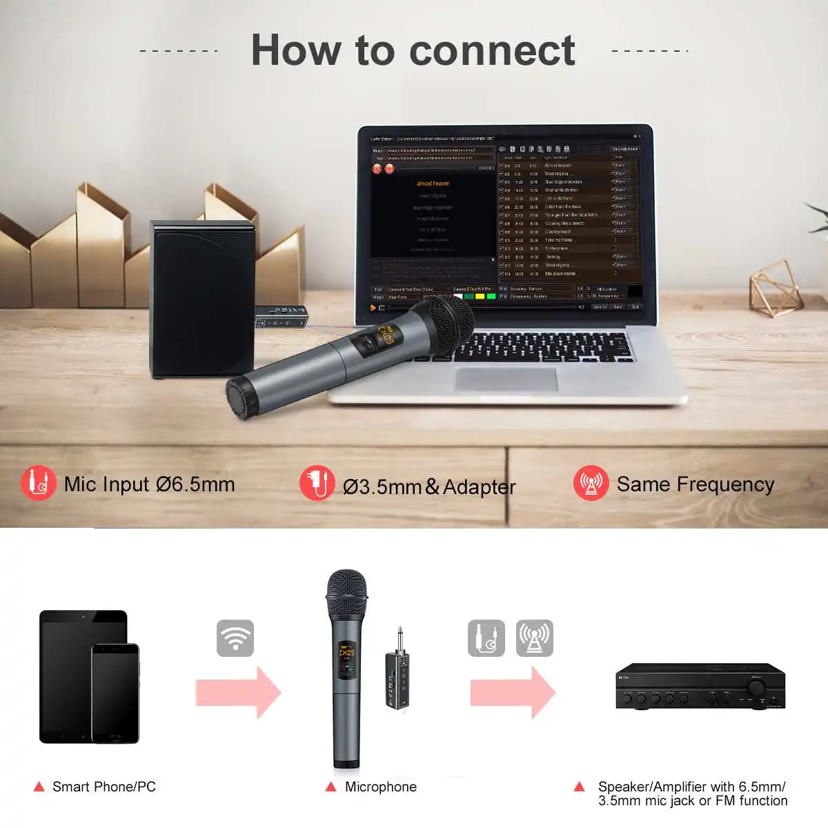 Bluetooth Беспроводная микрофонная система с портативным перезаряжаемым приемником 1/" выход 10 каналов УВЧ микрофоны беспроводной микрофон
