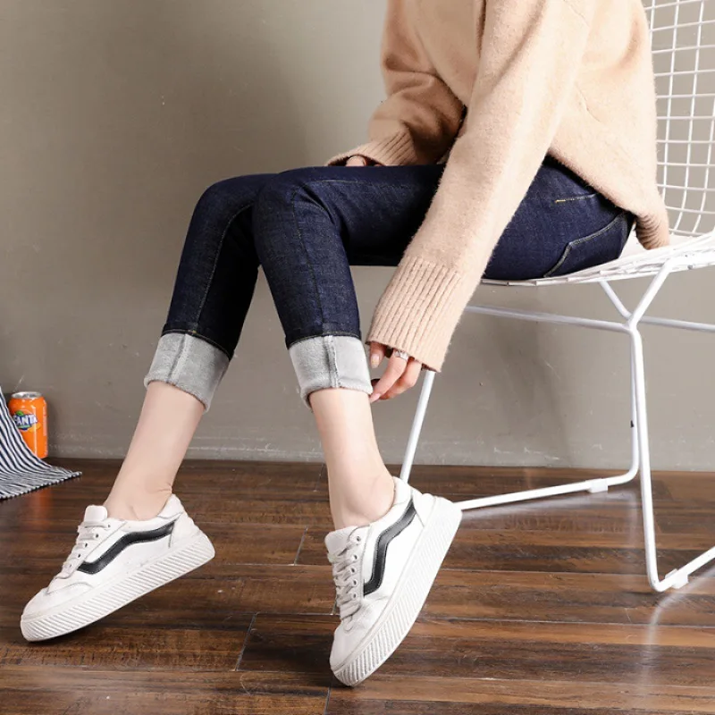 Джинсы женские бархатные теплые джинсовые брюки утепленные джинсы леггинсы