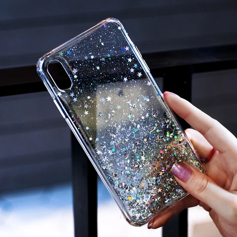luxury glitter transparent phone case for huawei nova 8i soft shockproof bumper back cover free global shipping