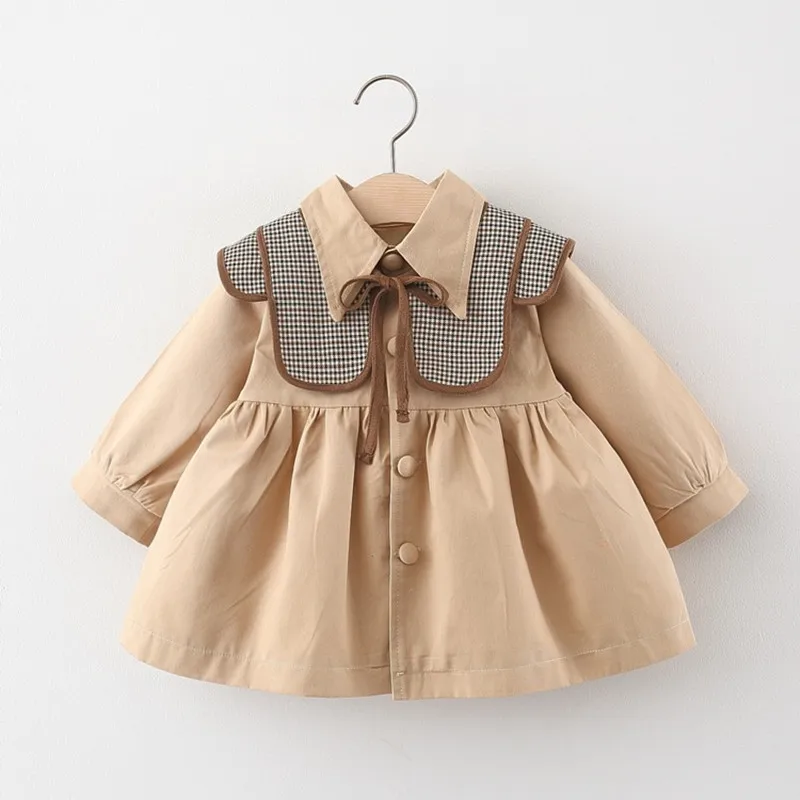 

Осенняя одежда для маленьких девочек, куртки, модная клетчатая ветровка для младенцев, Хлопковый тренч, верхняя одежда, одежда для малышей
