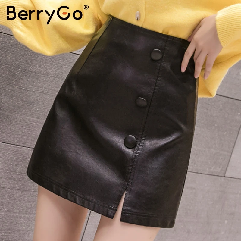BerryGo трапециевидные юбки из искусственной кожи Женская осенне зимняя короткая