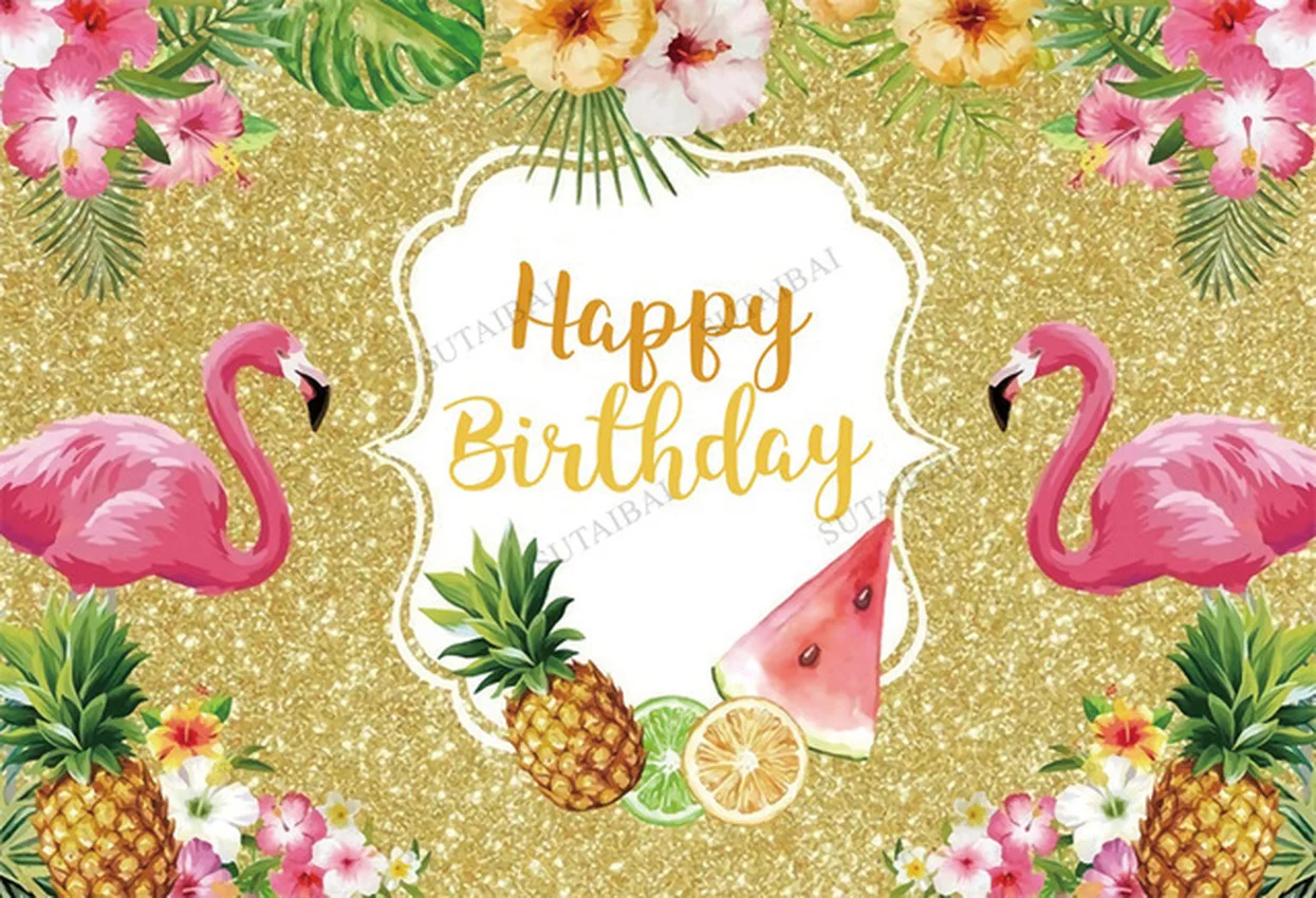 

Baby Shower Birthday Party Flamingo Backdrop Hawaii Vacatio Tropical Floral Pineapple Leaves Photography Background Photo Studio