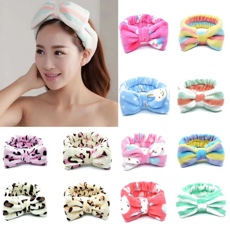 

Coral Fleece Bow Headbands For Women Girls Wash Face Makeup Hairbands Headwear 2020 Elastic Hair Bands Turban Hair Accessories