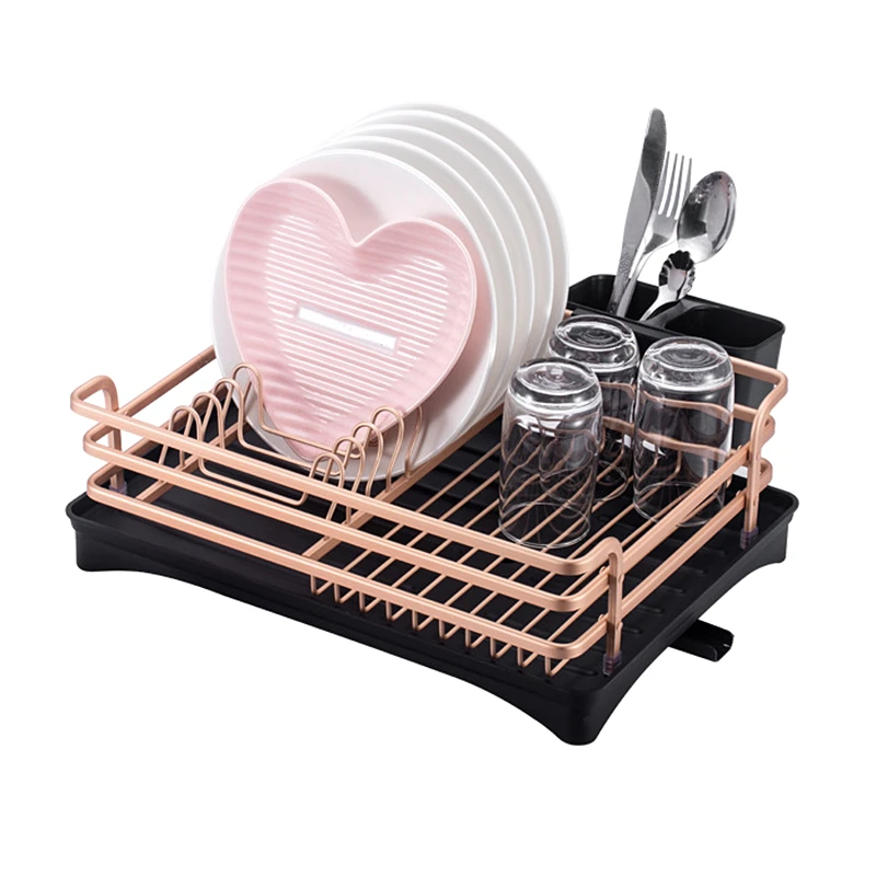 

Champagne Gold Aluminium Kitchen Dish Drying Rack Sink Drain Holder Cutlery Drainer Accessories Storage Plate Organizer Tools