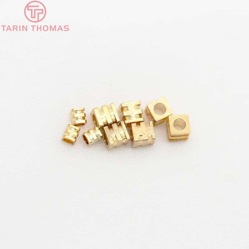 20PCS 3x3.5MM 24K Champagne Gold Color Plated Brass Square Beads Bracelet High Quality Diy Jewelry Accessories | Украшения и