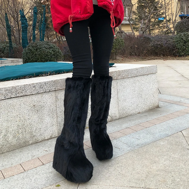 

Winter new mink super high heel side zipper inside thigh-high fur boots leather warm women's shoes inside winter boots