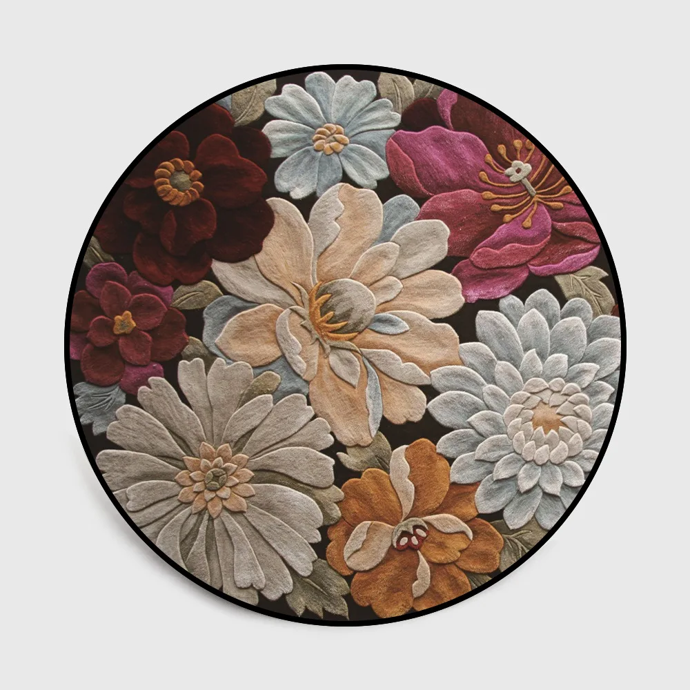 

Luxury Black European Style Carpet Large Carpet Flower Retro Floral Carpet Bedroom Round Carpet Door Mat Living Room Carpet Mat