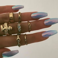 7 pcsset bohemian vintage crystal rings for women fashion gold eagle rings crystal coin geometric finger knuckle female jewelry