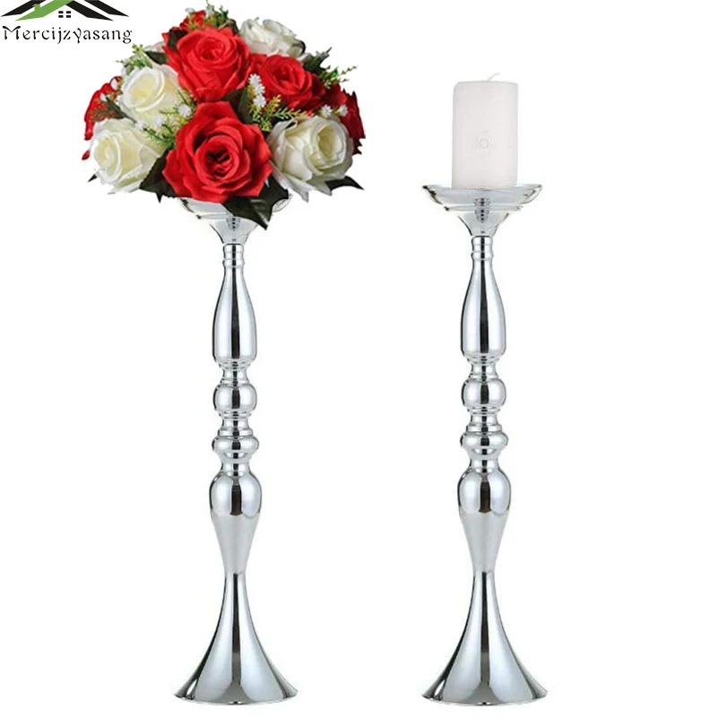 

10PCS Silver Candle Holders 50cm/32cm Flower Stand Flowers/Floor Vase Candlestick Metal Candelabra Wedding/Table Centerpieces 02