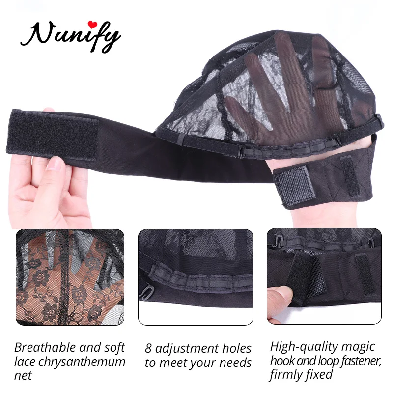 Nunify Collection Lace Wig Cap For Making Headband Wigs Gripcap 5Pcs/Lot Grip Band Plus Mesh Dome Black Hair Nets | Шиньоны и парики