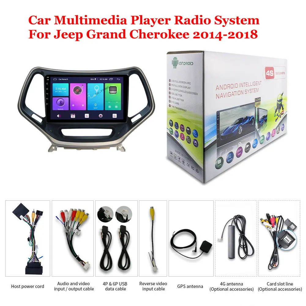 

For Jeep Grand Cherokee 2014-2018 Audio Car Radio Android Multimedia Player GPS Navigation 4+64G System IPS Screen DSP Stereo