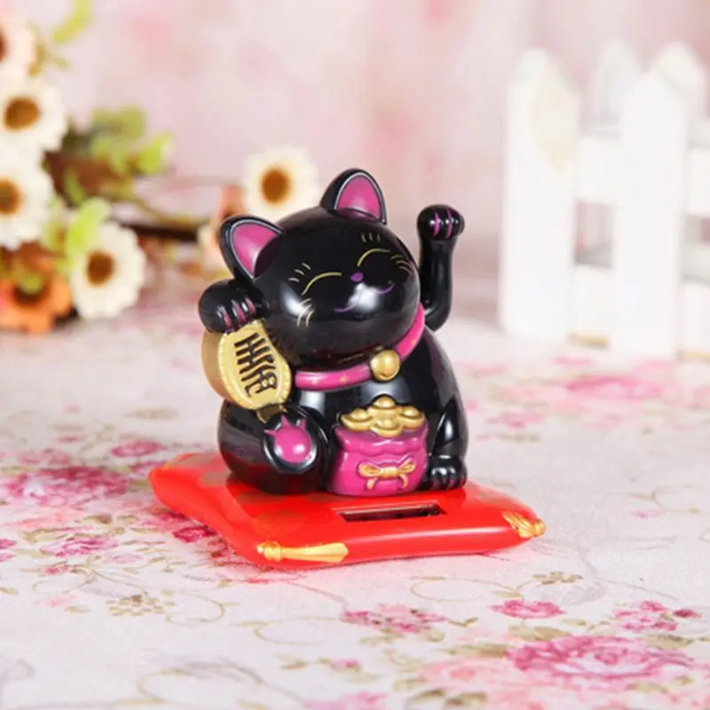 Черный/белый на солнечных батареях Maneki Neko приветствие удача кошка счастливчик для дома автомобиль Отель Ресторан Декор Ремесло