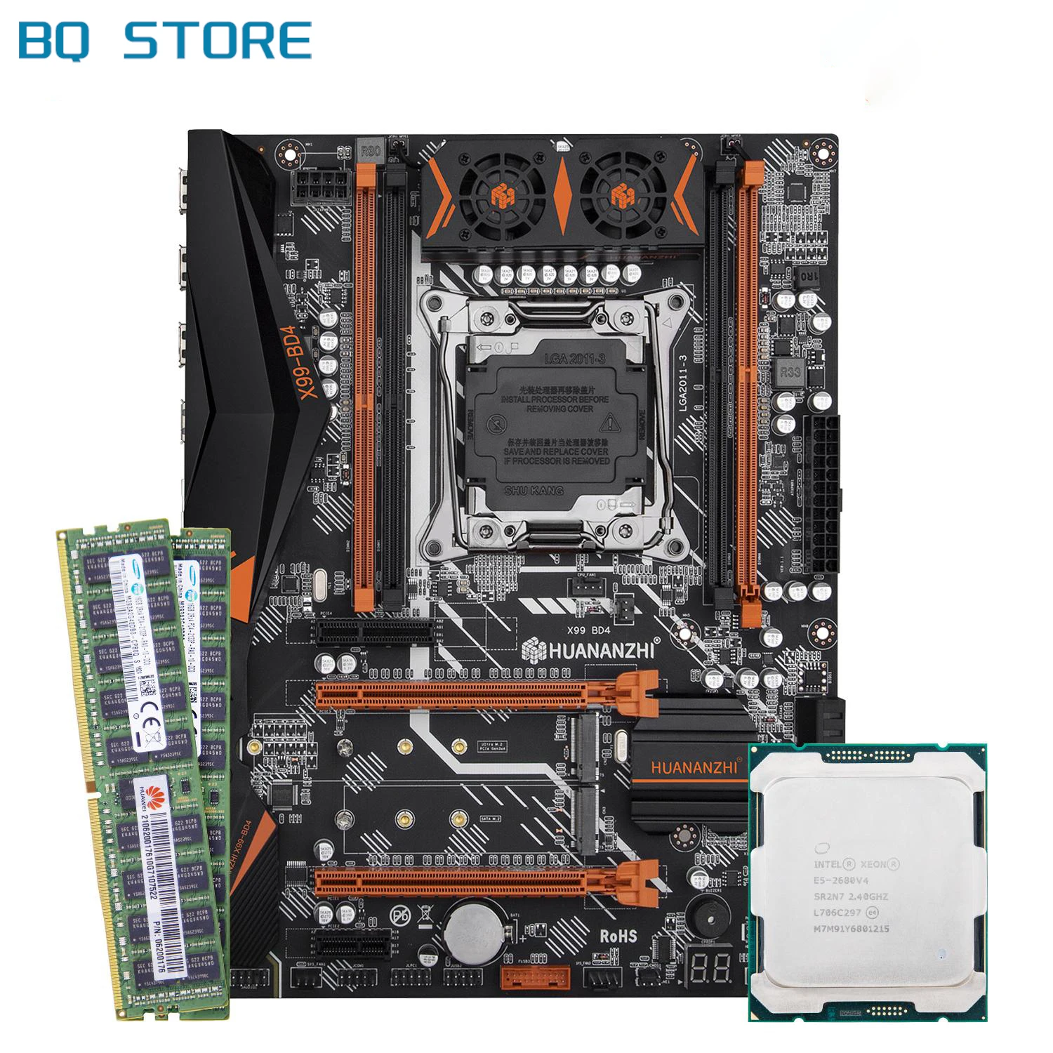 Verkaufen HUANANZHI X99 BD4 X99 Motherboard Mit Intel XEON E5 2680 V4 Mit 2*16G DDR4 RECC Speicher Combo Kit Set NVME NGFF SATA USB 3,0