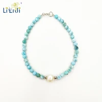 liiji unique natural stone blue larimar 3 4mm round faceted beads freshwater pearl 925 sterling silver fashion bracelet