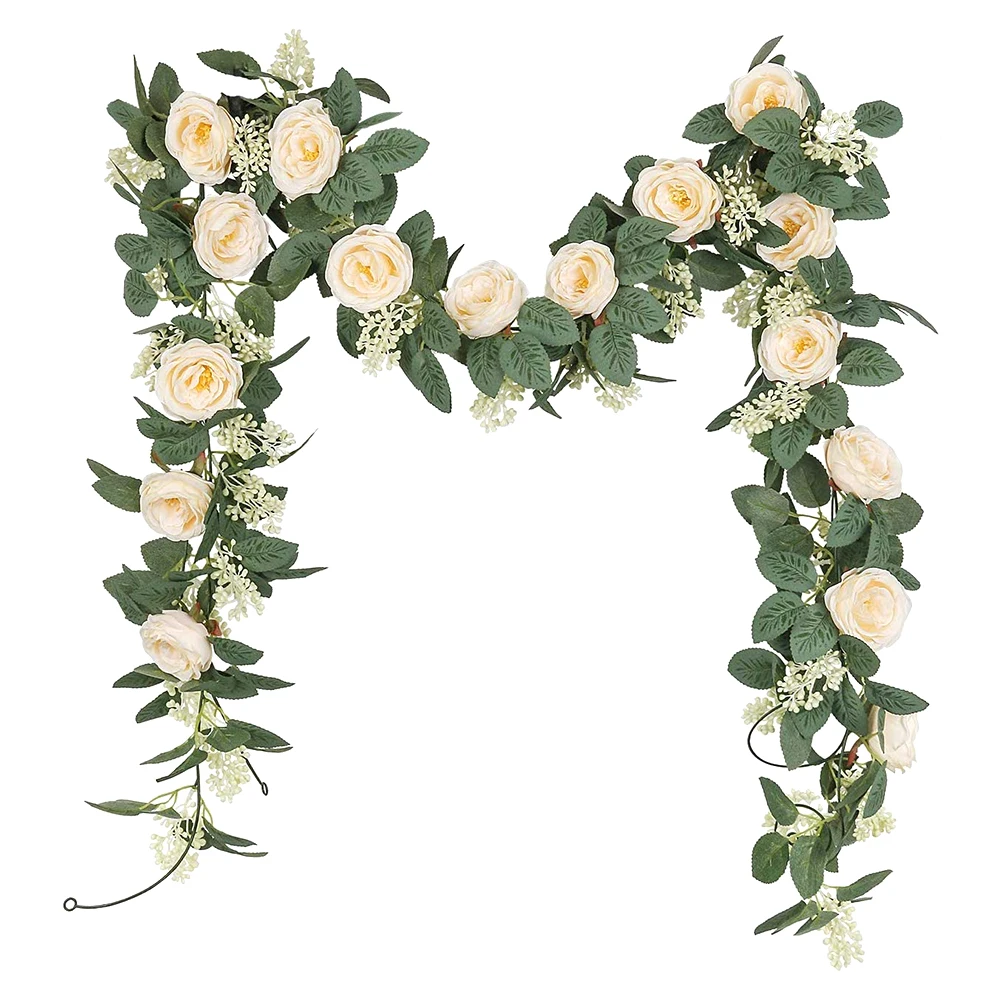 

1 шт. искусственная чайная роза гирлянда с листьев плюща имитация цветка розы лоза Искусственные цветы висит неоновый свет для вечерние сва...