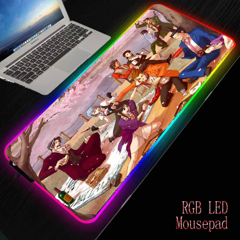 

MRGBEST Ace Attorney New Years Anime RGB Mouse Pad Gamer Led Computer Mousepad Big Mouse Mat Desk Mat Mause Carpet Dropshipping