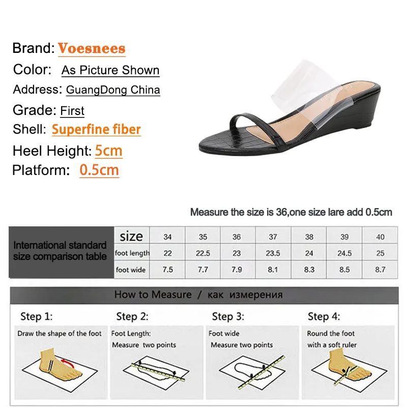 

High Quality Women's Slippers Microfiber Leather Transparent Wedges Sandals Sexy 5CM One Word Band Fashion Home High Heel Shoes