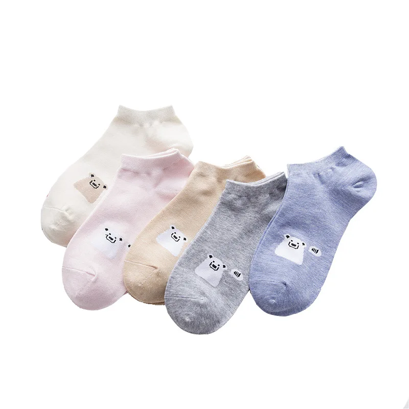

5 Pairs of New Socks Women's Plain Small Fresh Cartoon Women's Boat Socks Cotton Blue Pink Gray Women's Socks