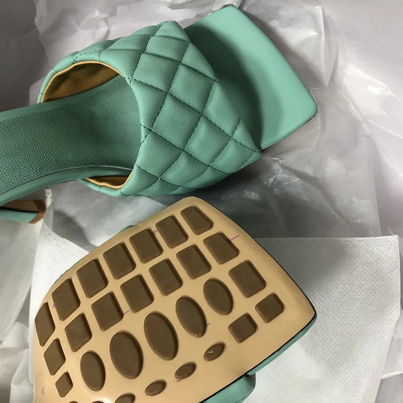 Мюли женские кожаные брендовые дизайнерские сандалии квадратный носок