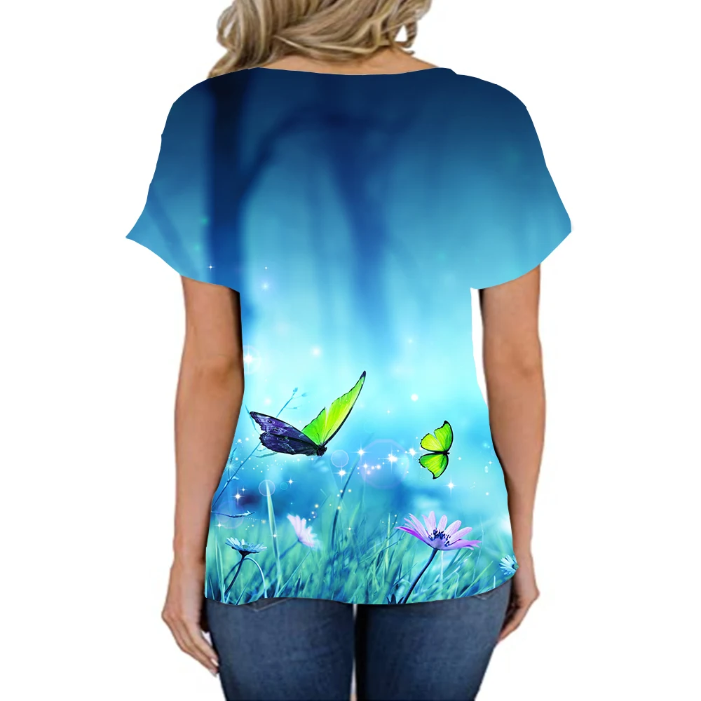 

Women'sGracefulT-ShirtGraphicTShirtButterfly3DPrintV-neckShirtCottonTopsGirlsTees