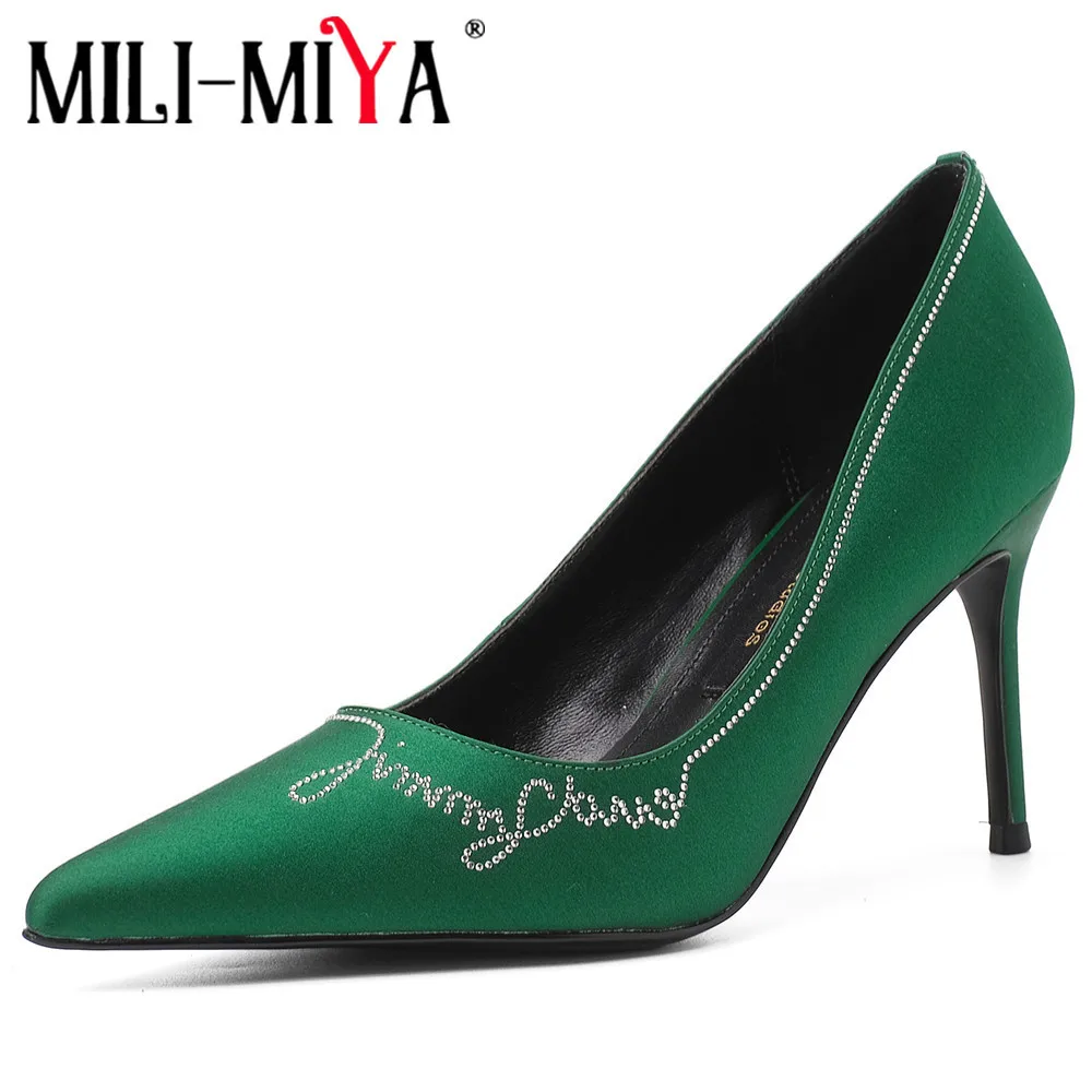 

MILI-MIYA Sexy Super Stiletto Ladies Silk Pumps Fashion Pointed Toe Crystal Sleeve Solid Color Fashion Spring And Autumn Shoes