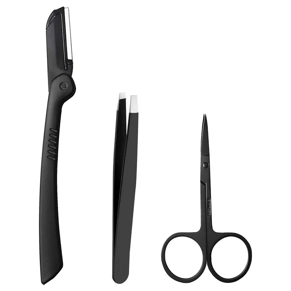 

Black Tweezers Scissors Razor 3Pcs/Set Eyebrow Trimmer Facial Hair Removal Makeup Tools For Men or Women's Shaver Dropshipping