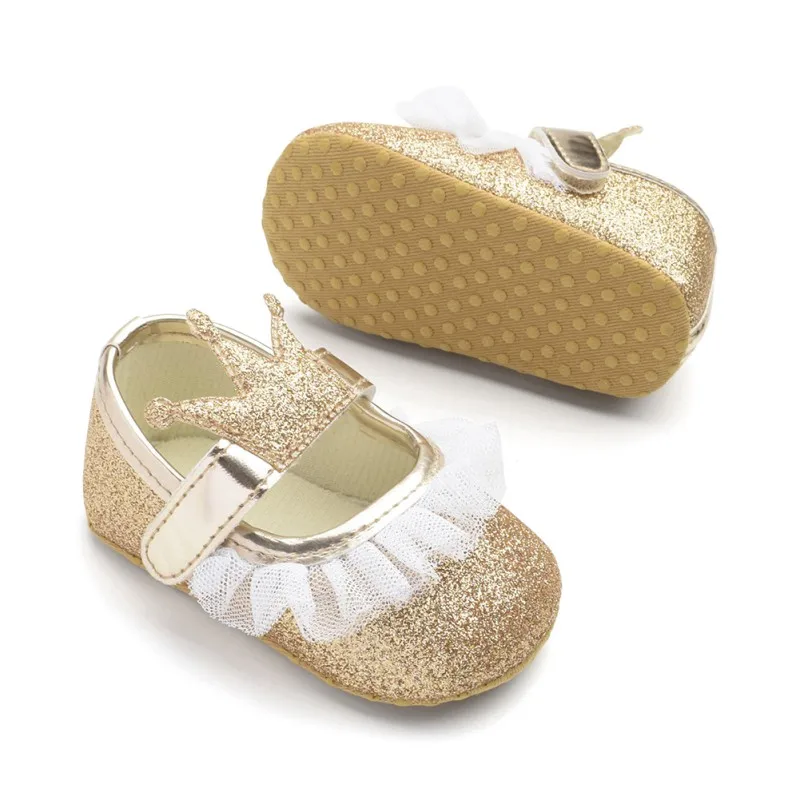 

New Baby Girl Shoes Lace PU Leather Princess Newborn Baby Crown Shoes First Walkers Newborn Moccasins For Girls 0-18M