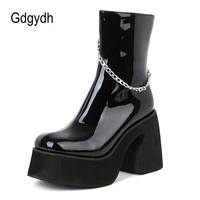 gdgydh big size 43 platform gothic style zipper extreme high block heels comfy walking women boots shoes gothmetal chain hot ins