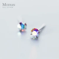 modian rainbow colorful cubic zirconia simple stud earrings fashion exquisite 925 sterling silver wedding jewelry for women