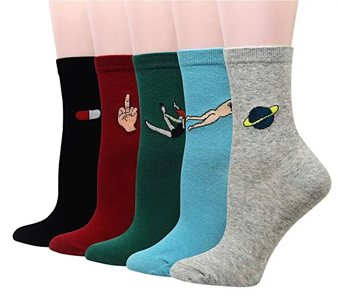 Короткие смешные носки для женщин дышащие повседневные средней длины с рисунком