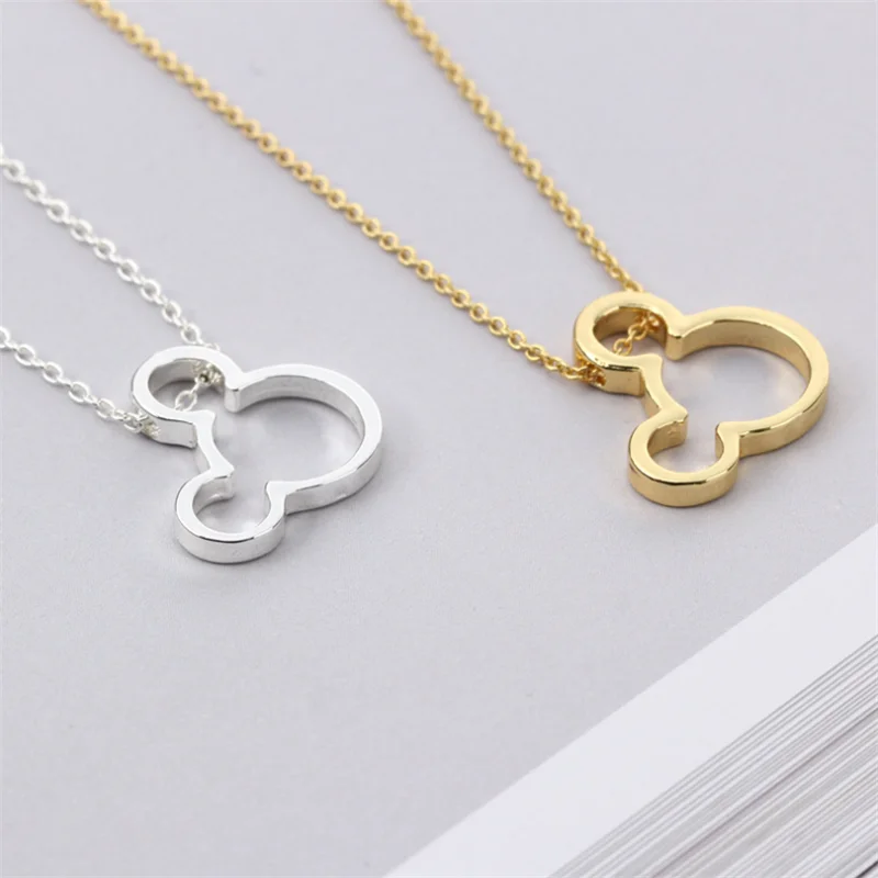 

Cute Simple Mickey Necklace Cartoon Animal Character Miki Mouse Ears Head Face Silhouette Necklaces Pendant