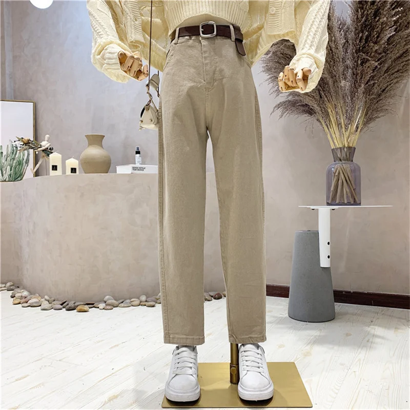 

Новинка, женская одежда, осень 2021, свободные прямые джинсы, укороченные брюки, тонкие широкие брюки с завышенной талией