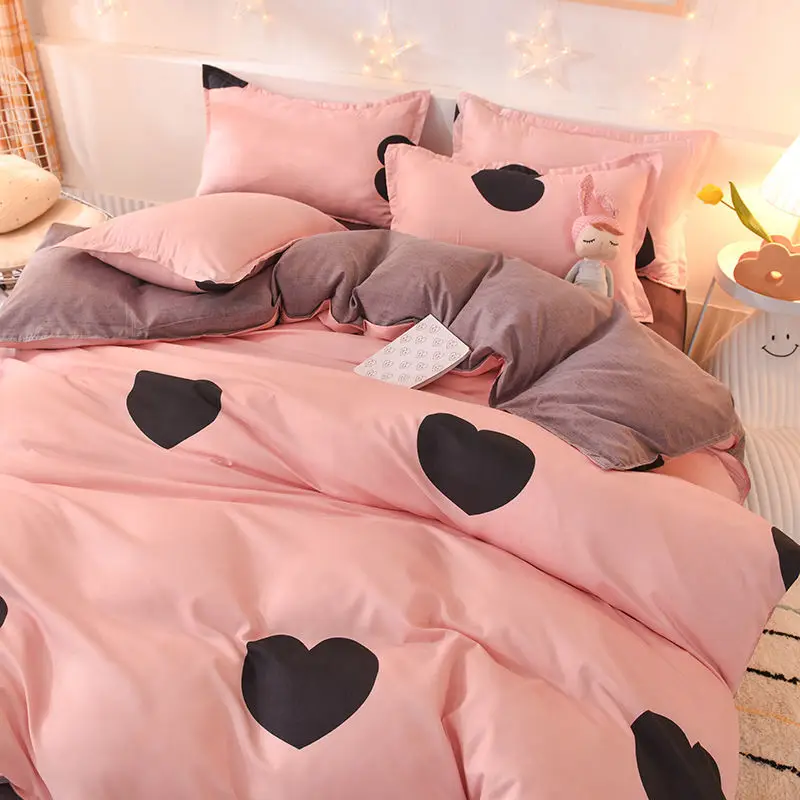 Пододеяльник в клетку с мультяшным рисунком простой домашний текстиль наволочка