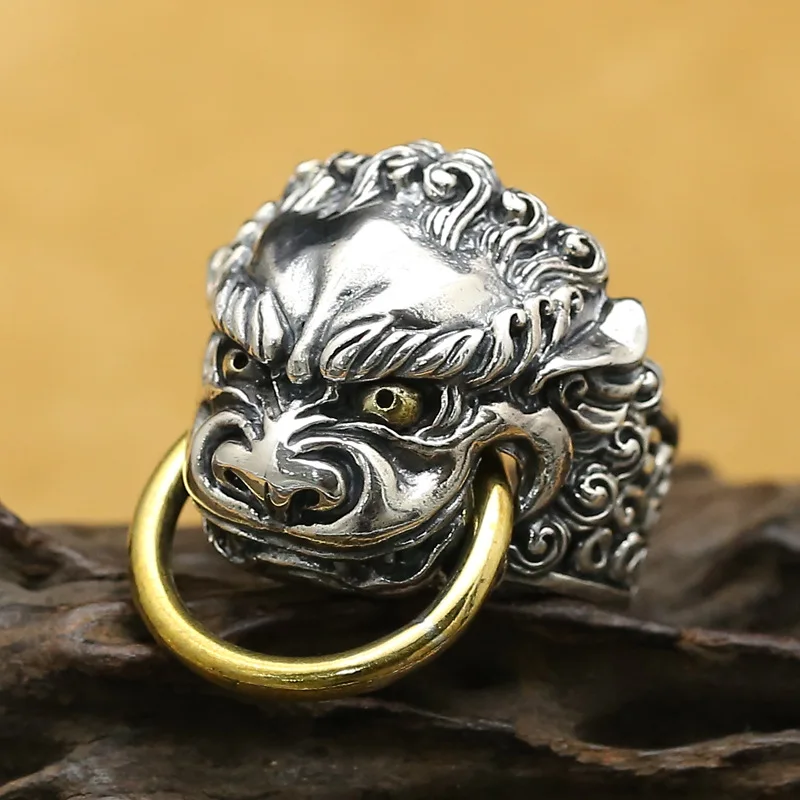 Мужское Серебро S925 Ретро тайское серебряное широкое Открытое кольцо|Кольца| |