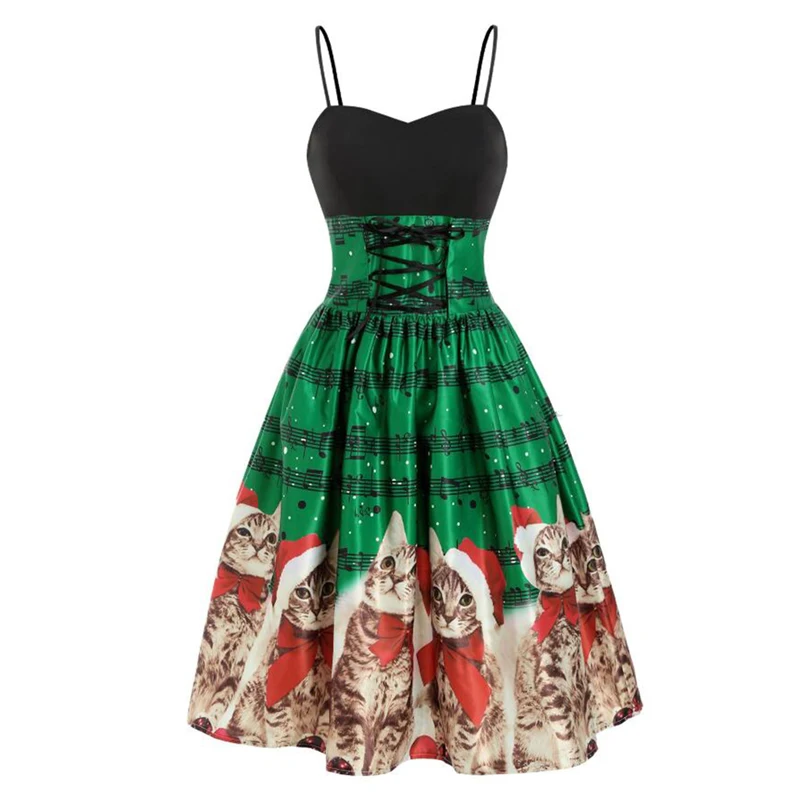 

Женское винтажное платье на бретельках, вечерние тное вечернее платье-комбинация с завышенной талией, завязками и принтом животных в стиле ...