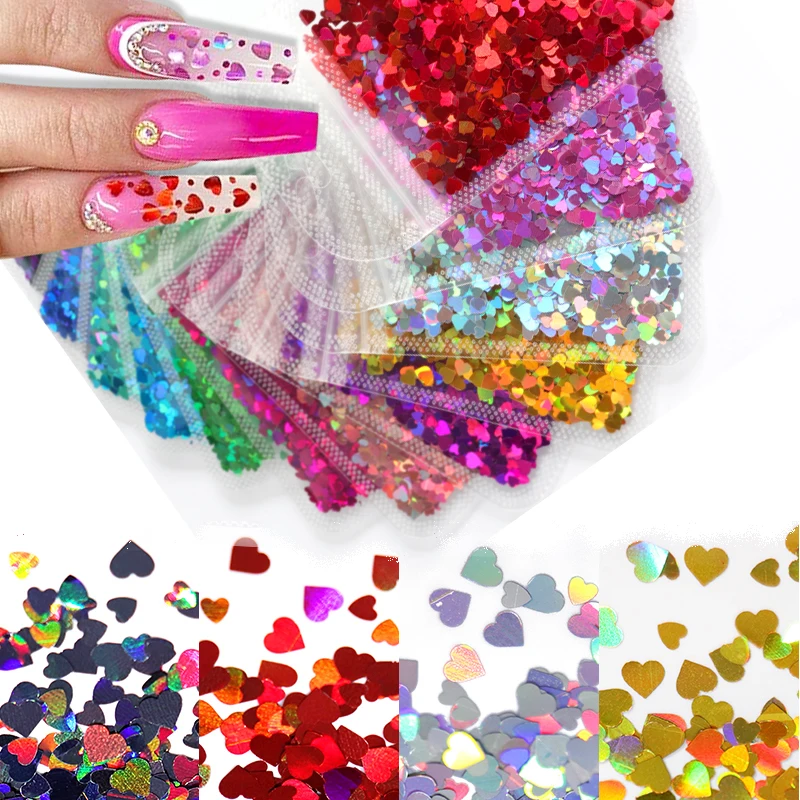Любовь гвоздь в форме сердца арт блестящие хлопья 3D Красочные Блестки Маникюр
