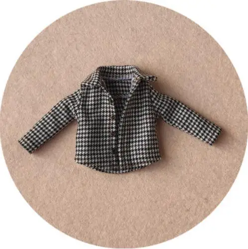 black grid shirt Кукла Blyth одежда комбинезоны брюки сетка футболка пальто для OB24, Licca, Pullip, Barbies, Blyth Брюки Одежда для 1/6 кукла аксессуары - Цвет: black grid shirt