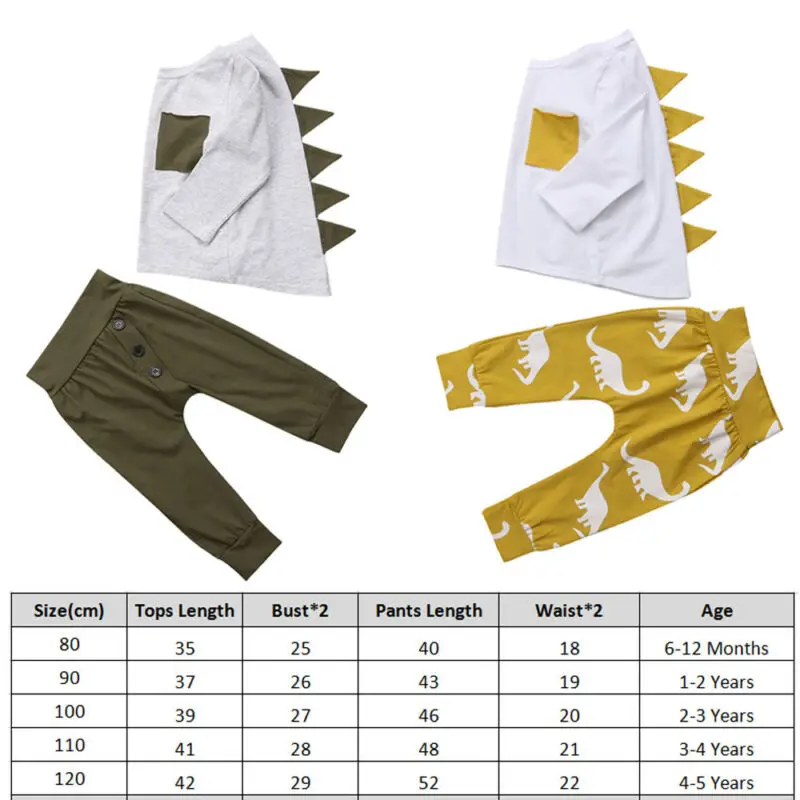 

2PCS Toddler Kids Baby Boy Dinosaur Clothes 3D Long Sleeve Cotton T-shirt Tops+Long Pant Trouser Outfits Children Clothing Set