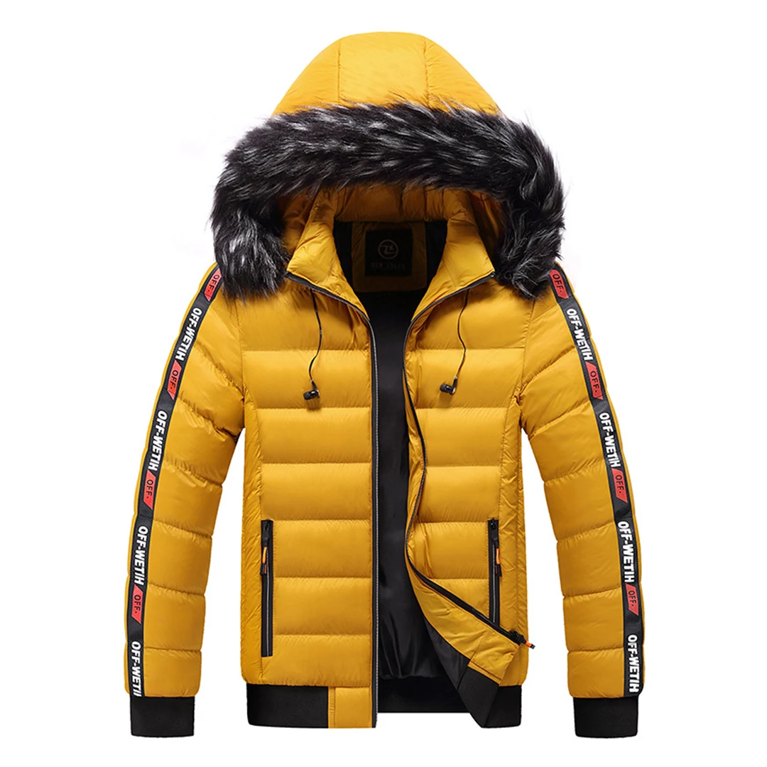 QSuper Winter&Autumn Men Jacket Warm Hooded Solid Color Parka Men's Jackets Hat-Detachable Polyester Windproof Male Clothing