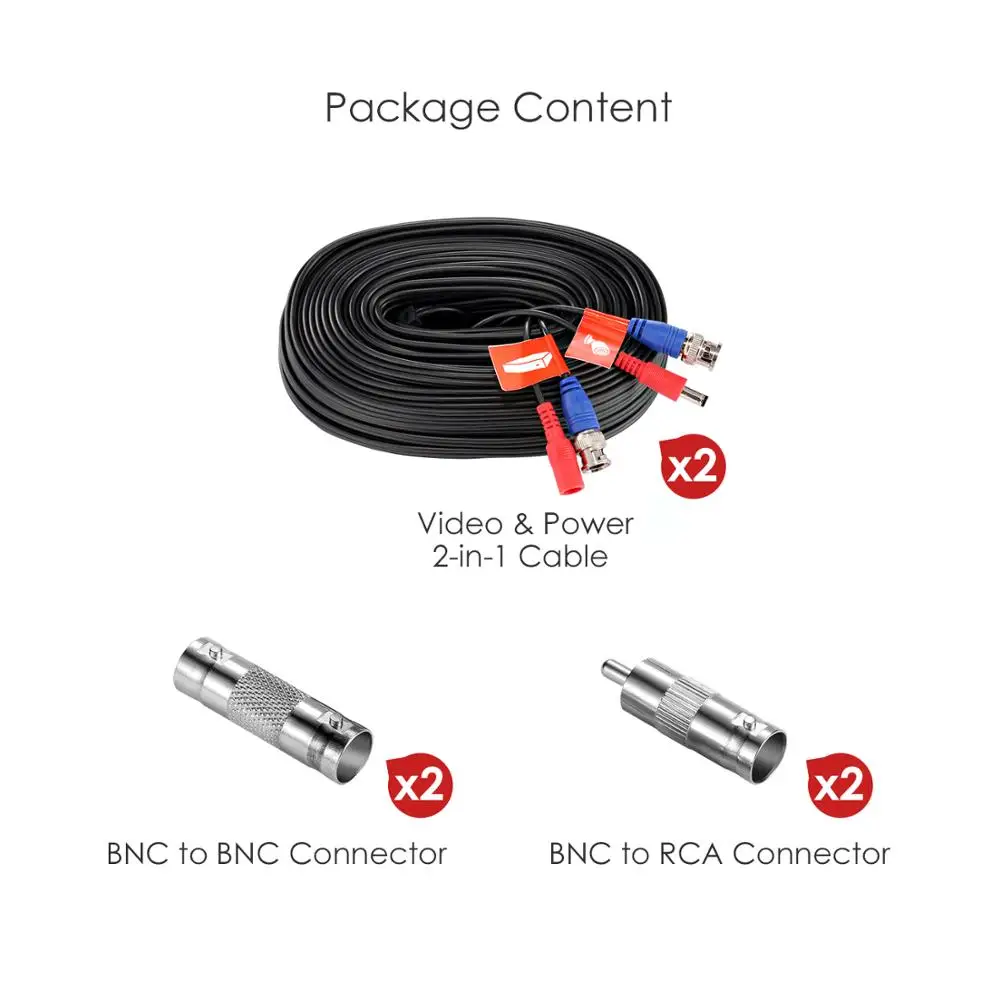Кабель видеонаблюдения ZOSI с разъемом постоянного тока BNC 18 м 30 для камер DVR черная