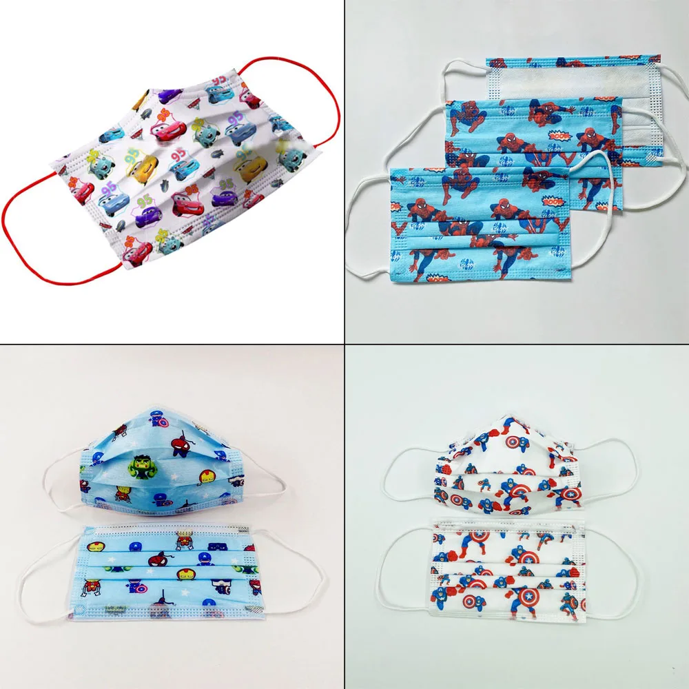 

50Pcs Disposable Child Face Mask Disney Print Mascarillas 3-Layer Fabric Dust Breathable Fashion Boys Girls Cute Cartoon Pattern