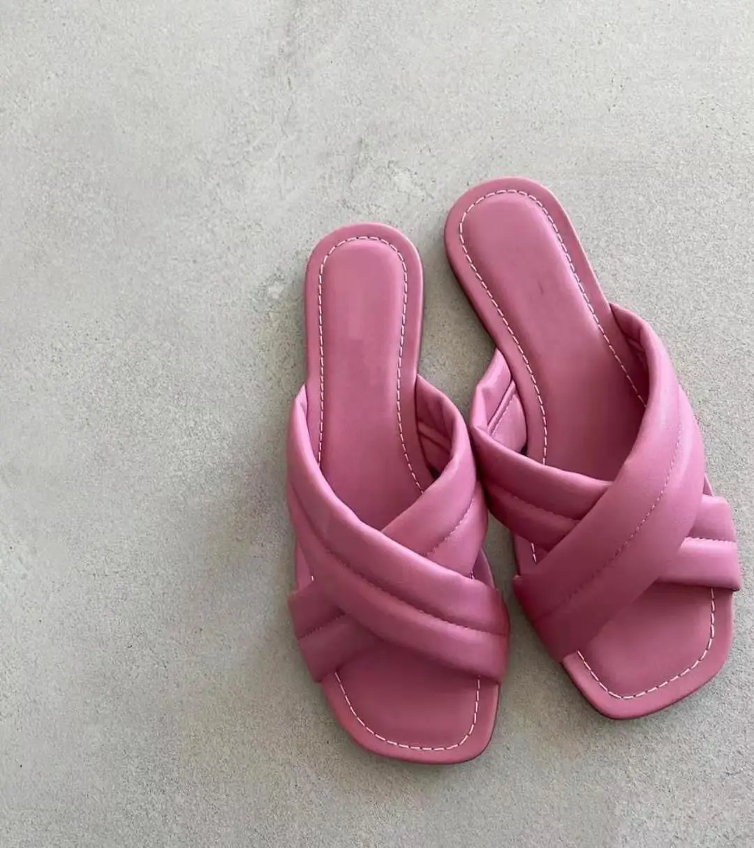 

VMTI 2021 Summer New Style European and American Style Square Head Cross Sandals and Slippers, Outer Wear Flat-Bottom Slippers