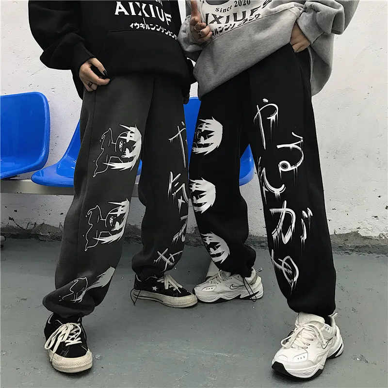 

straight Capris loose Korean style ins pockets ins print loose streetwear autumn Women's Clothing black pants full length