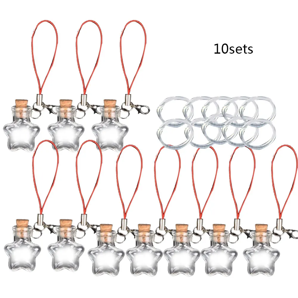 10 штук миниатюрных стеклянных бутылочек на ключе-цепочке с крышкой-пробкой для желаний, прозрачные. Искусство в виде подарка.