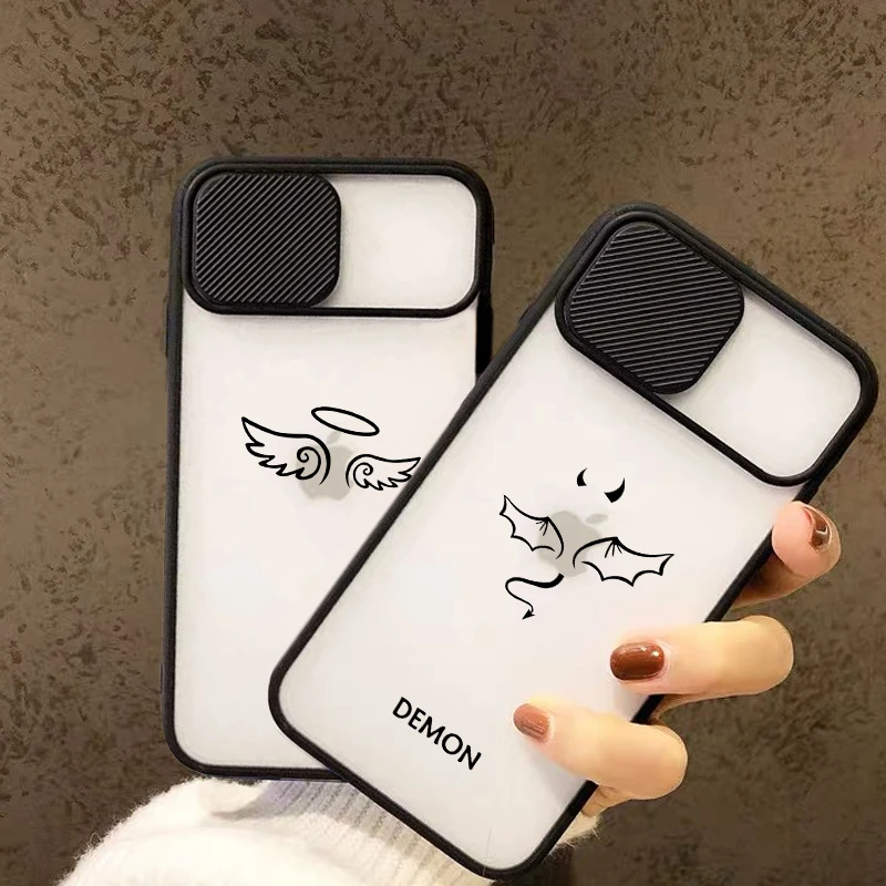 

ZUIDID Cartoon Demon Angel Couple Phone Case For iPhone 12 11 Pro XS MAX 7 X SE20 X XR 6 8Plus Camera Lens Protection Hard Cover