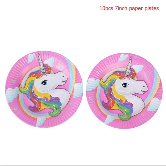 unicorn plates Единорог тема вечерние Unicornio одноразовая посуда Единорог Декор поставки День Рождения украшения Дети Единорог вечерние сувениры - Цвет: unicorn plates