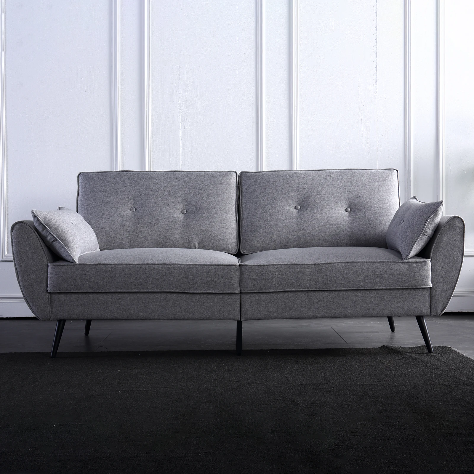 

Linen Fabric Sofa Simple and Stylish Solid Wood Frame 3 Seat High Resilience Sponge Gray Indoor Furniture[US-Stock]